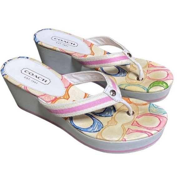 Coach Shoes - Coach Felicite Platform Wedge Sandal Signature C White Pink Multicolor